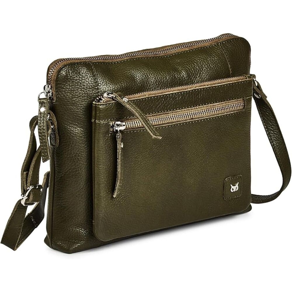 Women Olive Imported Leather Polyester Small Soft Pebbled Crossbody Shoulder Bag